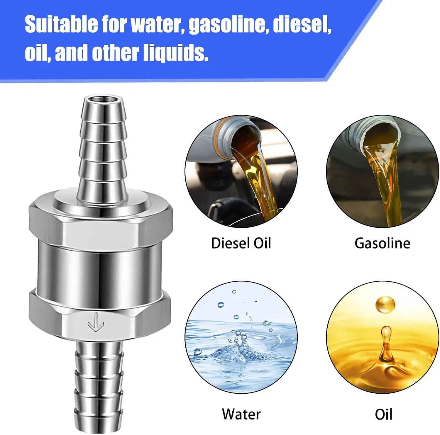 Universal Fuel Non Return Check Valve 6/8/10/12mm Aluminium Alloy Petrol Diesel Water Fuel Line One Way for Peugeot Renault