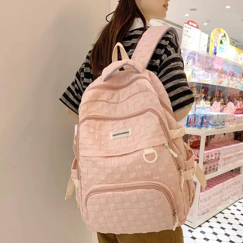 

Sense Of Concavo-convex Women Backpack Travel Bag Backpacks Schoolbag For Teenage Girls Solid Color Bookbag Mochila 2023 New