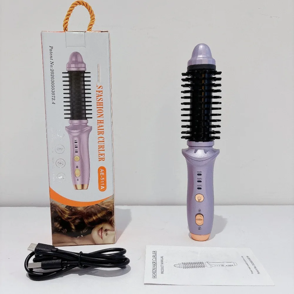 Portable Cordless Curling Iron Anti-Scald Automatic Hair Straightener 3 Temp Settings Rechargeable Hair Brush for Travel