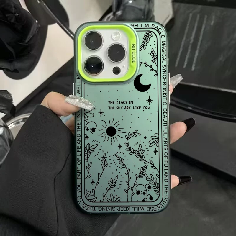 thumbnail image 1 of Funda de teléfono con IMD de plata galvanizada con estrella y luna fresca para iPhone 15, 16 Pro Max, 14, 13, 12, 11 Pro, XR, XS, 7, 8 Plus, carcasa trasera a prueba de golpes, 1 of 5