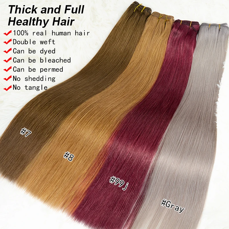 Straight Human Hair Weft Bundles European Remy Natural Human Hair Extension 18"-30" Can Curly Weaves Blonde For Salon
