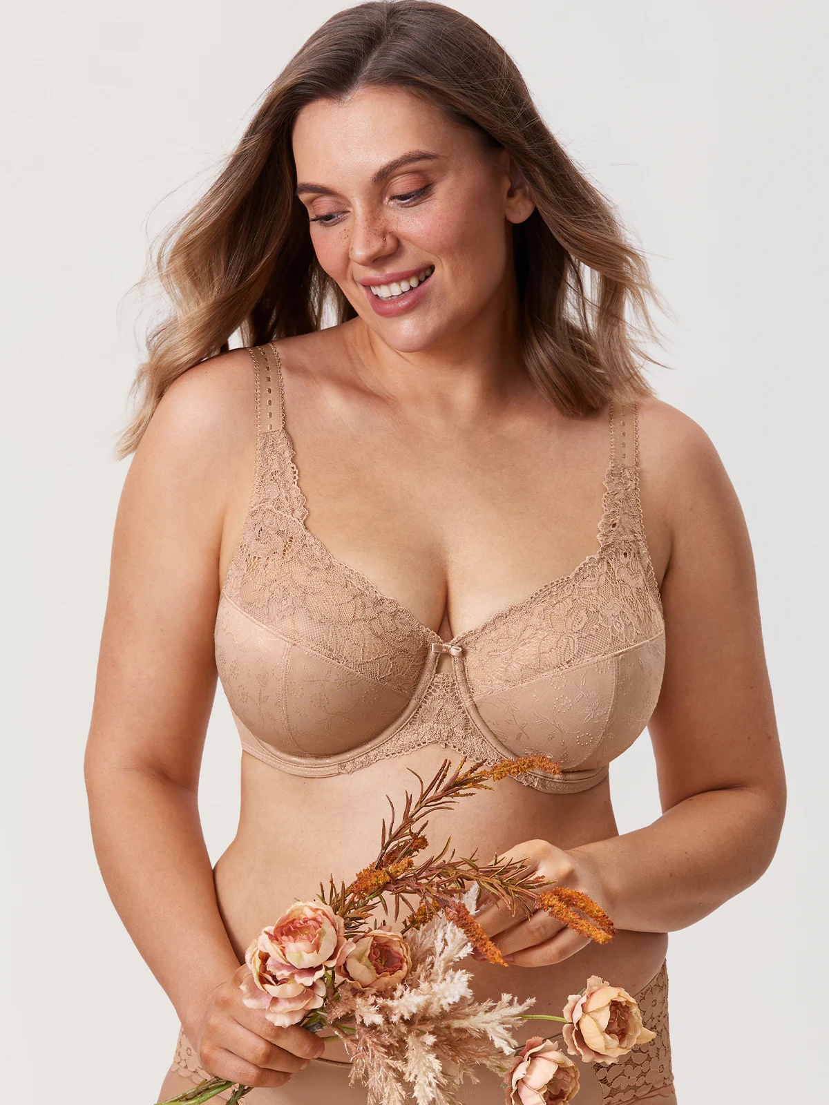 DELIMIRA Women's Full Figure Beauty Lace Non Padded Underwire Minimizer Bra Plus Size C D DD E F G H