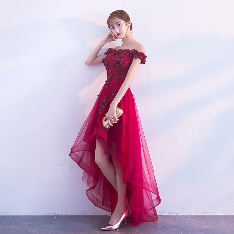 Evening Wine Red Boat Neck Cocktail Dresses Embroidery Tea-Length Plus size Customization For Evening Dresses Cocktail Dress Women Formal Dress Party Gown H063
