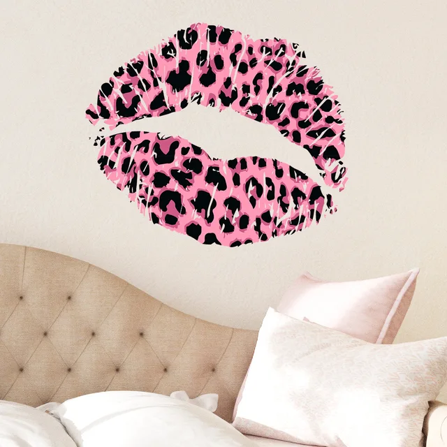 Lány Csók Hálószoba Dekoratív Falmatricák Leopárd Nyomtatás Szexi Piros Ajak Matrica Szívfal Önálló Papír Nagykereskedelem - Image 3