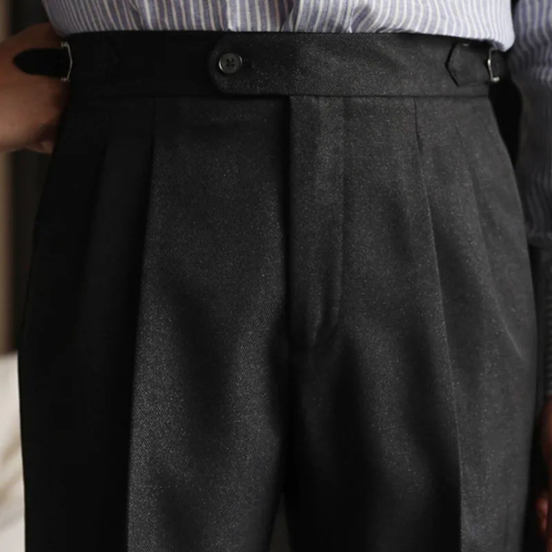 Fall Men's Solid Color Suit Pant Slim Fit Feet Casual British High Waist Pants Office-trousers 2023 Men Dress Pant Trousers 3