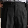 Fall Men's Solid Color Suit Pant Slim Fit Feet Casual British High Waist Pants Office-trousers 2023 Men Dress Pant Trousers 3