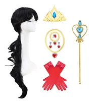 Girls Elena Dress Up Wig Girl Long Black Wig Children Halloween Birthday Party COS Hiar Accessories Kids Photography Crown Props