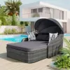 79.9" Outdoor Sunbed with Adjustable Canopy, Double lounge, PE Rattan Daybed, Gray Wicker And Cushion 1