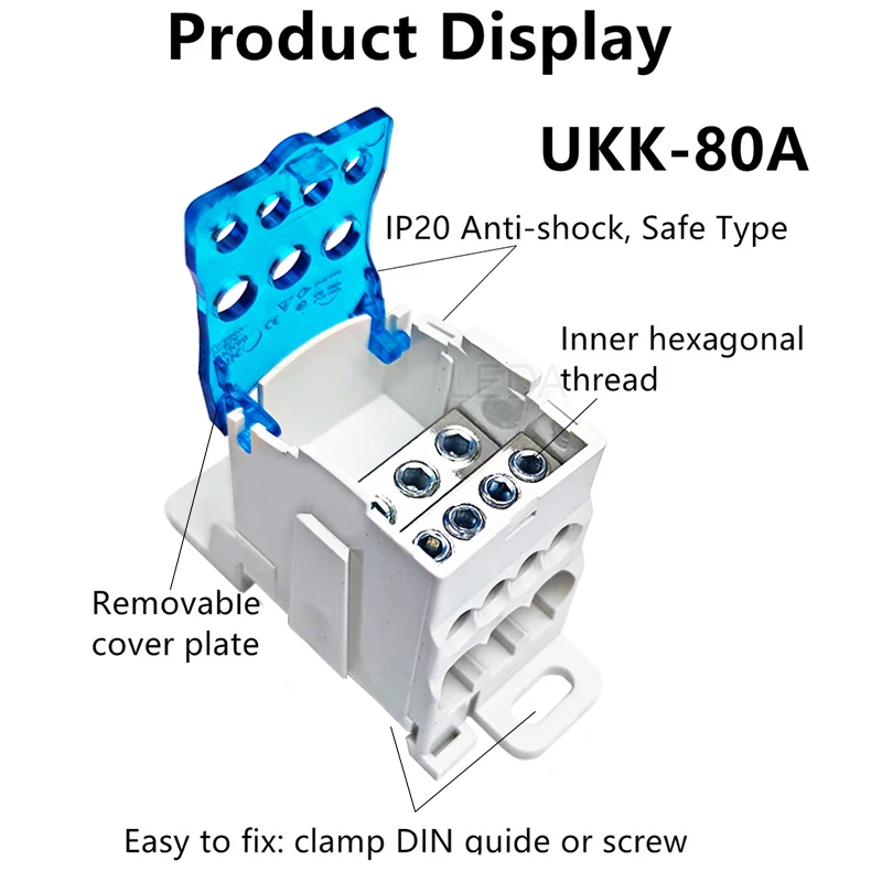 Description Picture 5 of item1Pcs Terminal Block UKK80A Din Rail 1 in Many Out Distribution Box Universal Electric Wire Connector Red Yellow Blue Green