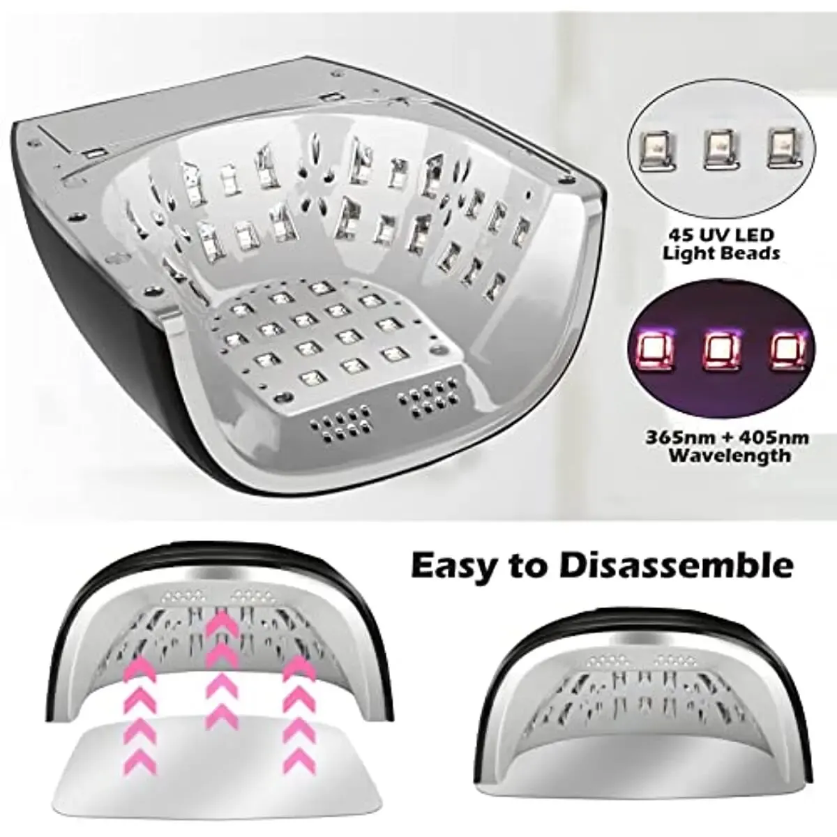 Lámpara de uñas recargable con fondo de espejo, luz LED inalámbrica para uñas acrílicas, máquina de manicura, lámpara UV LED inalámbrica, 90W