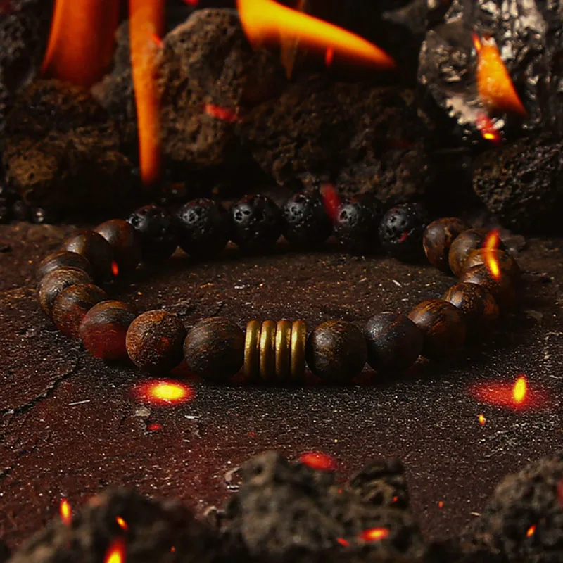 Volcanic Stone Bracelet for Men Lava Wooden 8mm Beads Rosary