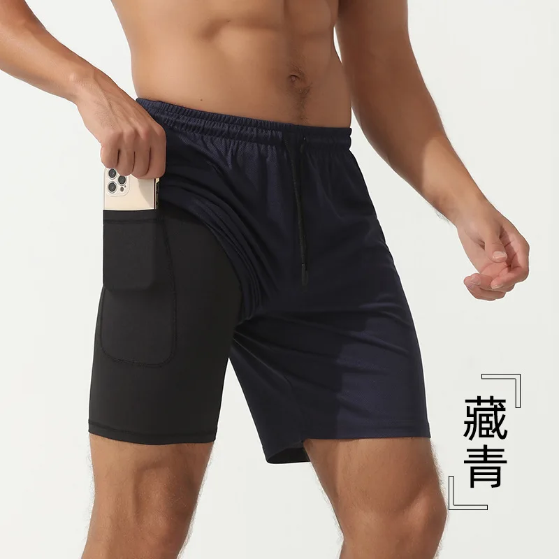 Erkek 2'si 1 Arada Koşu Şortu Hızlı Kuruyan Fermuarlı Yan ve Bel Cepleri Nefes Alabilir Spor Salonu Yaz Spor Eğitim Şort İç Astar