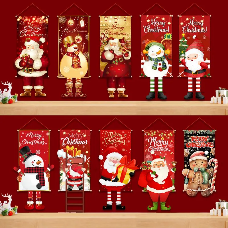 Santa Claus Hanging Flag Merry Christmas Decorations For Home 2023 Xmas Gifts Christmas Ornament Navidad Natal New Year 2024