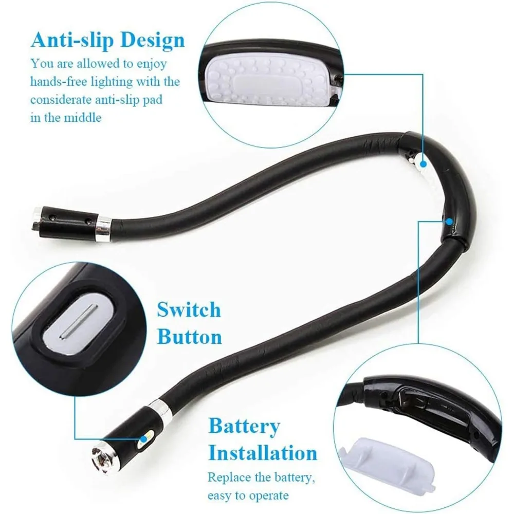 Neck Reading Light Book Light for Reading 4 LED 3 Modes Neck Lamp Hands Free Flexible Torch for Readers U-Shaped LED led light book light