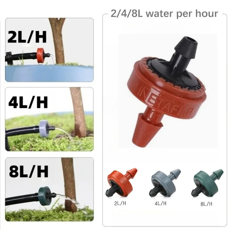 100pcs 2/4/8L Pressure Compensating Dripper, Flow Regulator Drip Irrigation Emitter, Greenhouse Farm Water Saving Dripper