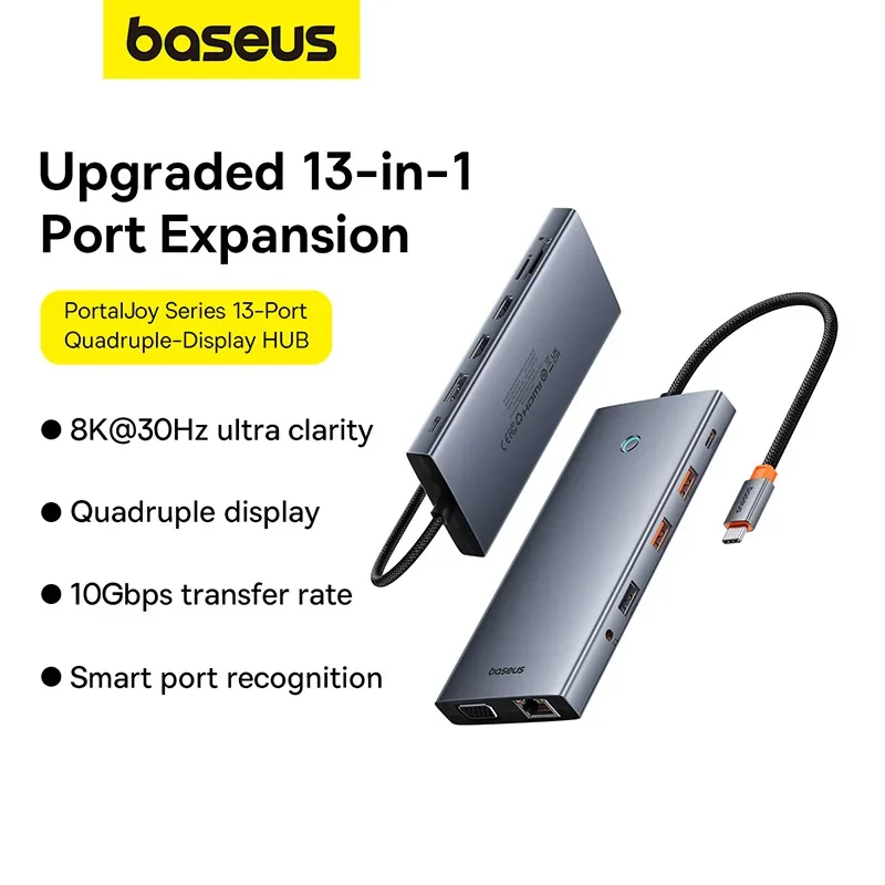 Baseus 13-In-1 8K @ 30Hz Usb Hub Type C Naar Dp Hdmi-Compatibel 4K 60Hz 120Hz Rj45 Vga Converter Pd 100W Usb 3.0 2.0 Voor Macbook Pc
