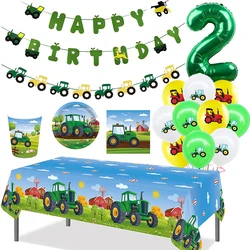 Farm Green Tractor Party Happy Birthday Banners Plates Napkins Tablecloths Farm Themed Birthday Party Supplies Decors