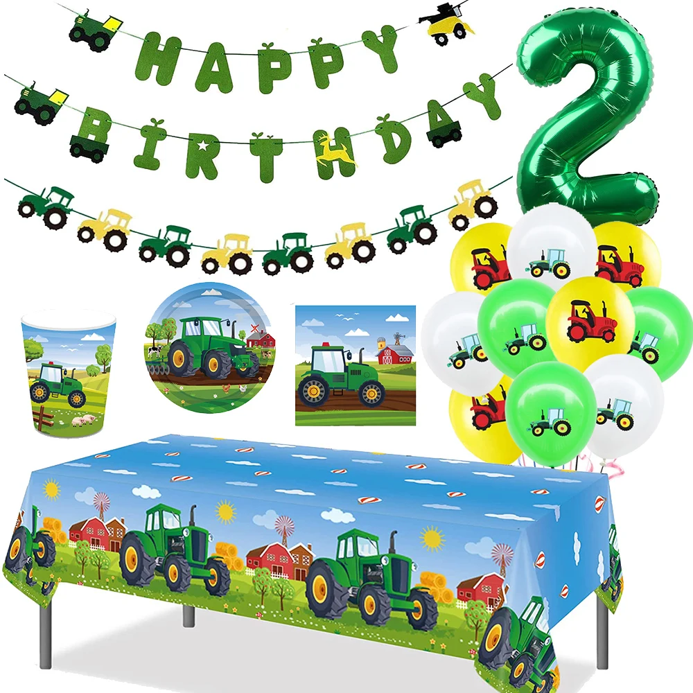 FarmGreenTractorPartyHappyBirthdayBannersPlatesNapkins