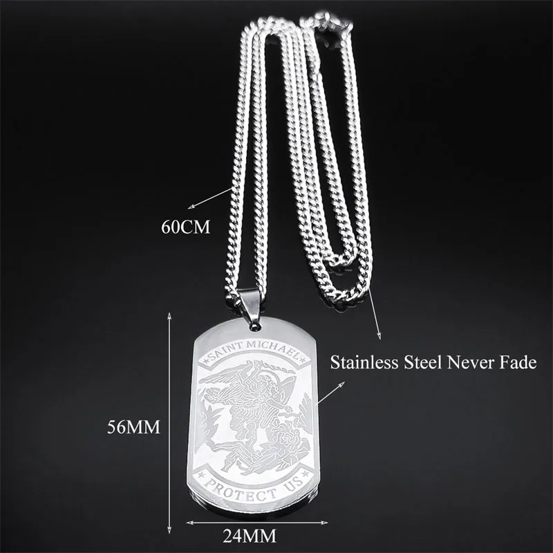 【SENTIMENTS】NO.495 SOLDIER TAG NECKLACE / 追跡付 Fashion Stainless Steel Saint Michael Protect Us Necklace