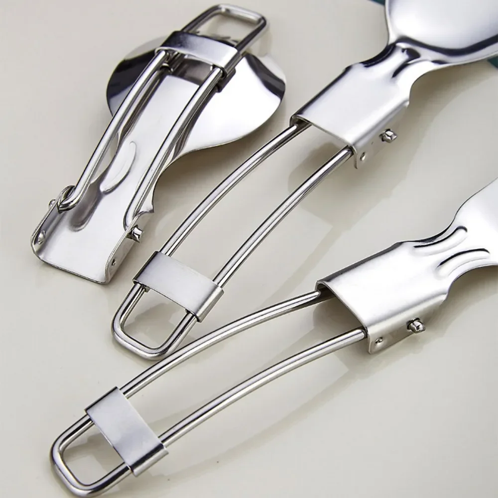 304 Stainless Steel Solding spoon Creative Tableware Outdoor Portable Three-Fold Spoon Fork Travel Folding Spoon camping gear