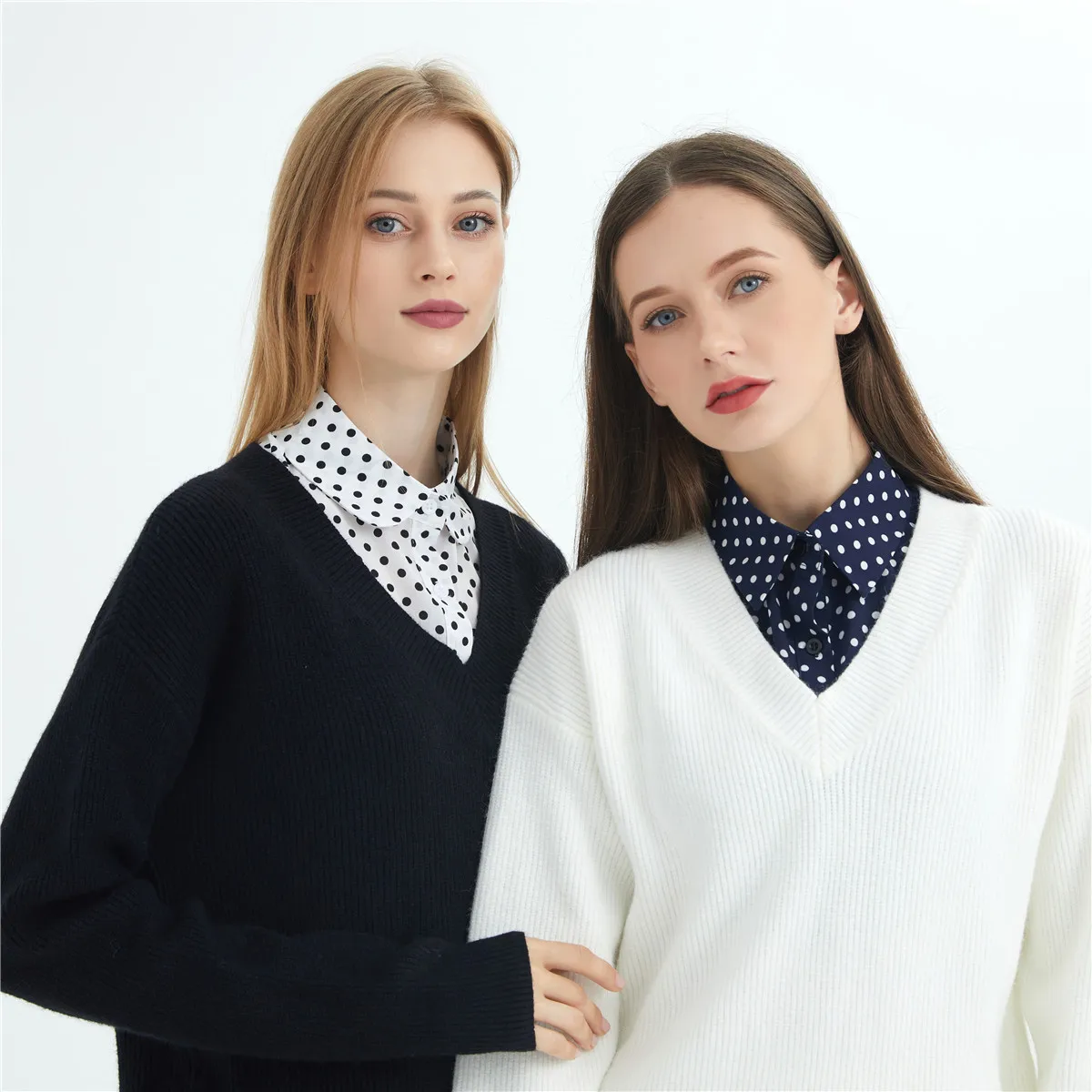 Cotton Front Tie for Women Polka Dots Fake Collar Detachable Shirt Lapel Decor