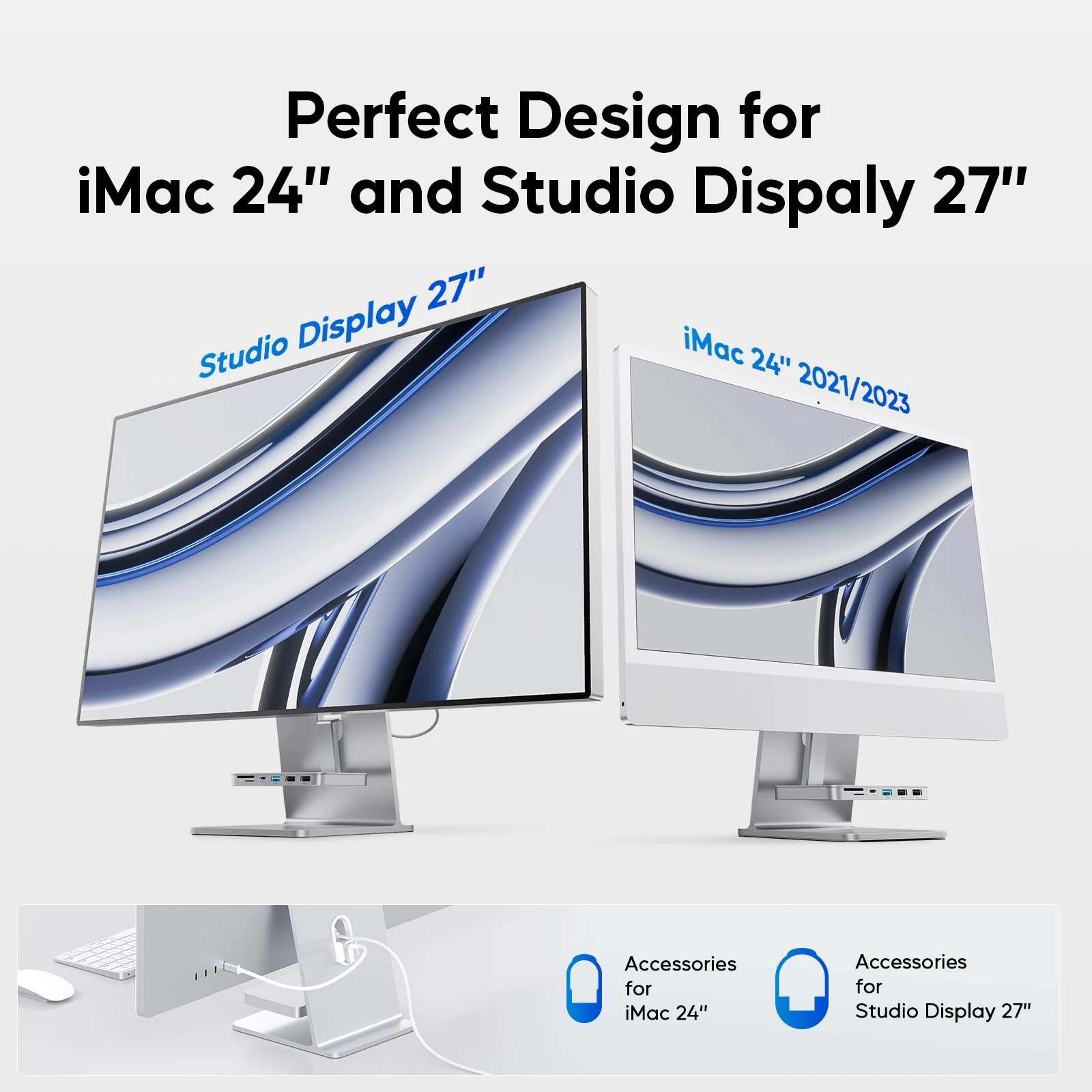 PULWTOP USB C Hub with NVMe SATA SSD Enclosure for iMac 24 inch M1/M3/M4,  iMac Hub with USB A/C 10Gbps, USB A 2.0, SD/TF 3