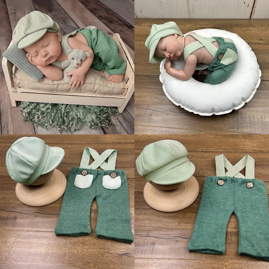 

New Suspender Pants Newborn Photography Clothing Props,Hat Overalls Clothes Set ,For Infant Baby Studio Shoot Props Accessories