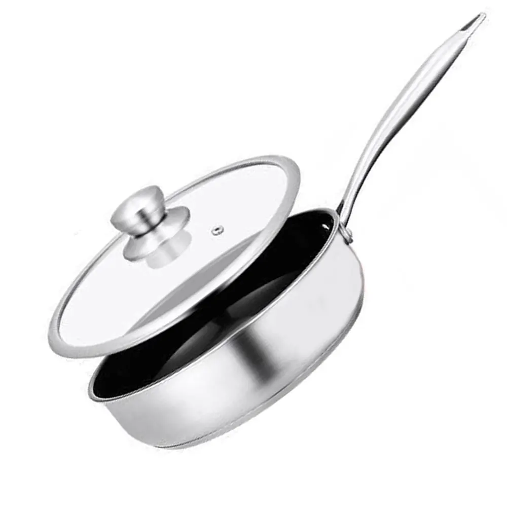 

24cm Chef's Pans Classic Stainless Steel Fry Pans Open Skillet with Glass Lid