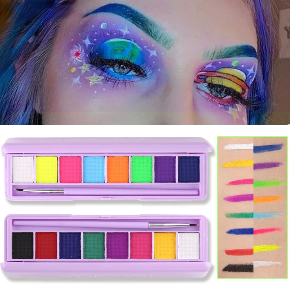 8 Colors Water Activated Eyeliner Eyeshadow Palette Uv Light Neon Reactive Eyeliner Pen Glow In Dark Eye Makeup Pigment Blue