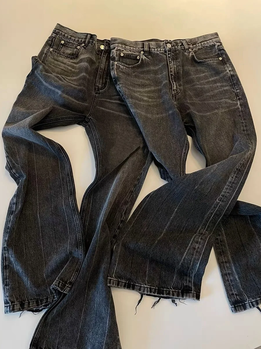 American Vibe High Street Waed Vintage Design Micro Flared Casual Jeans Long Trousers Trendy Cotton Polyester Blend Wear Re...