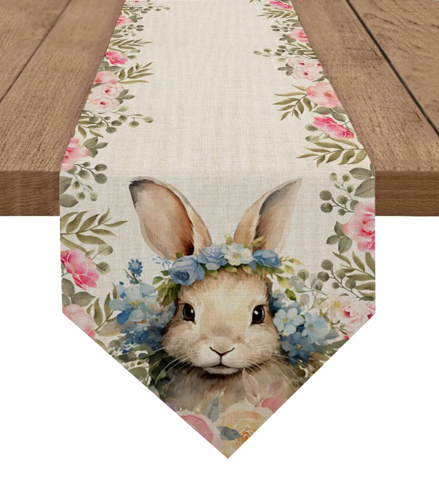 

Easter Bunny Watercolor Flowers Table Runner Wedding Party Dining Table Runner Placemat Home Kitchen Table Decor