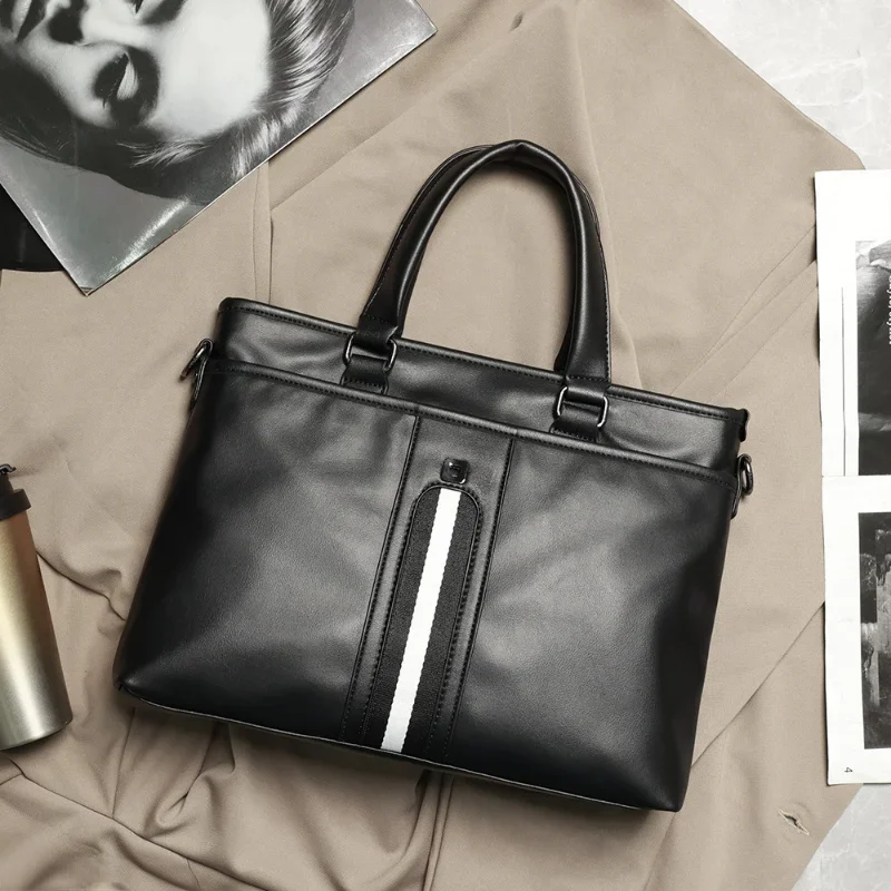 Fashion Striped Men's Top-Handle Bag Business Men Handbag Multifunction Shoulder Messenger Bag Men Briefcase 15 inch Laptop Bag