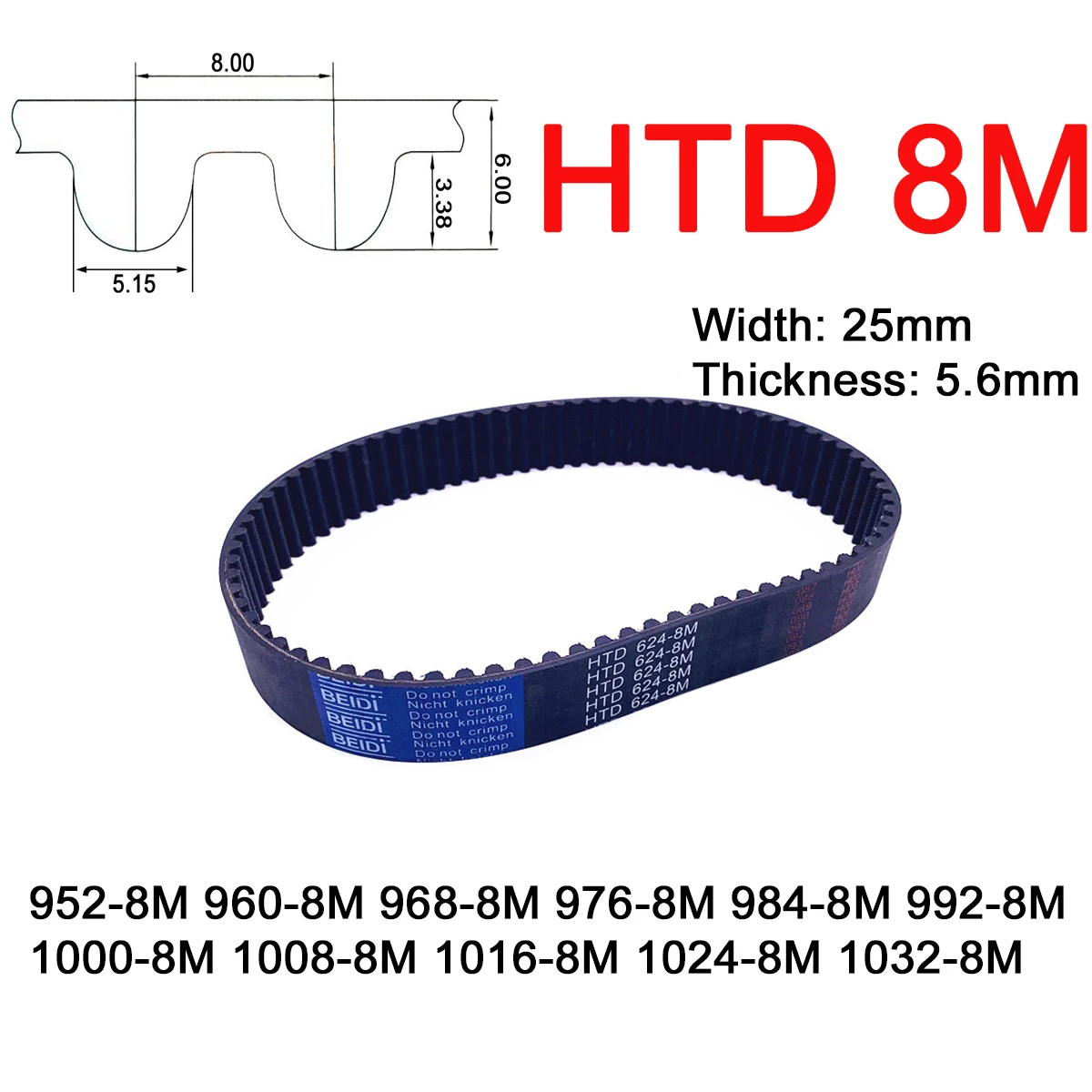 

1Pc Width 25mm 8M Rubber Arc Tooth Timing Belt Pitch Length 952 960 968 976 984 992 1000 1008 1016 1024 1032mm Synchronous Belt