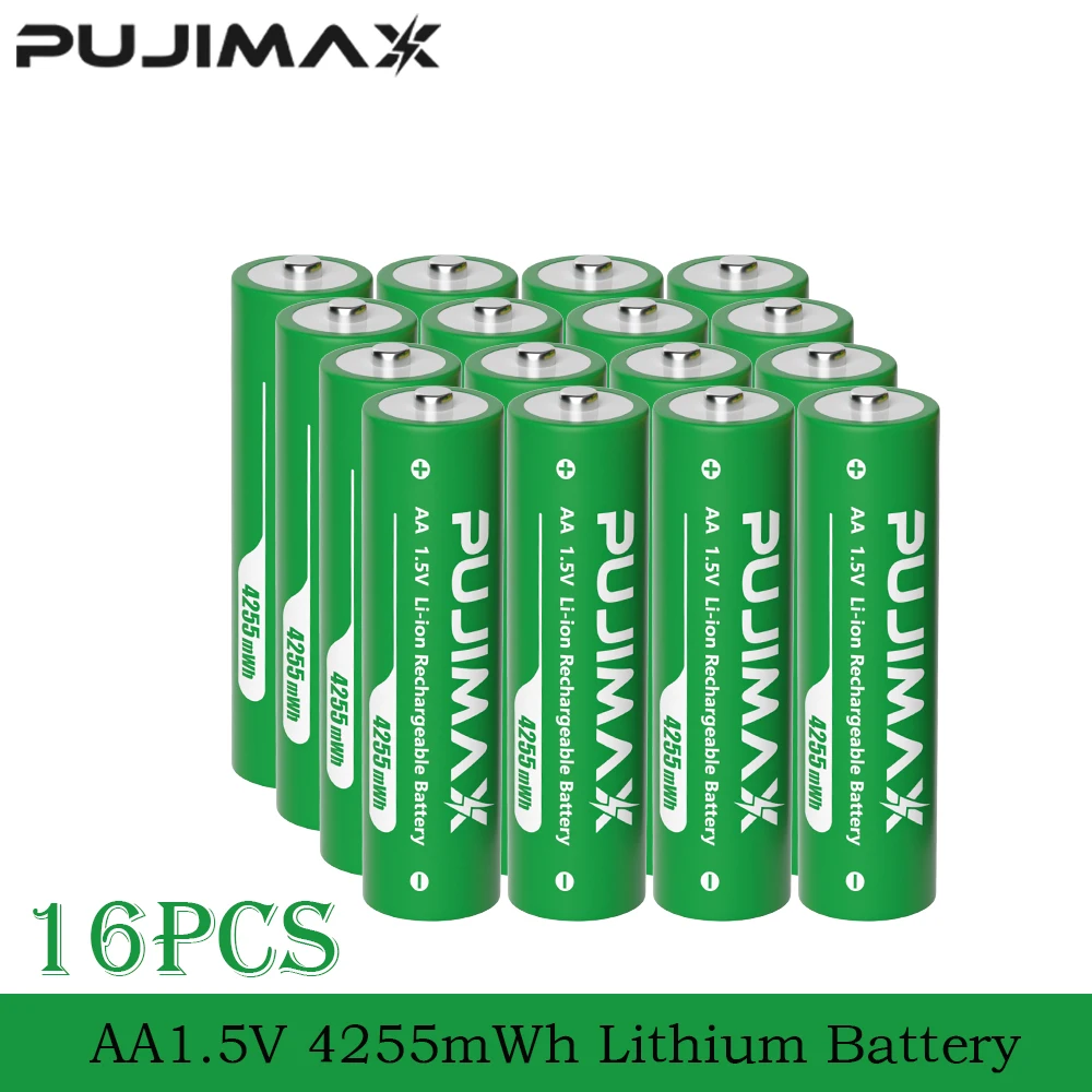 PUJIMAX 4255mAh Pilas AA Recargables Li-ion Con Cargador USB-C 4 Ranuras Y LED