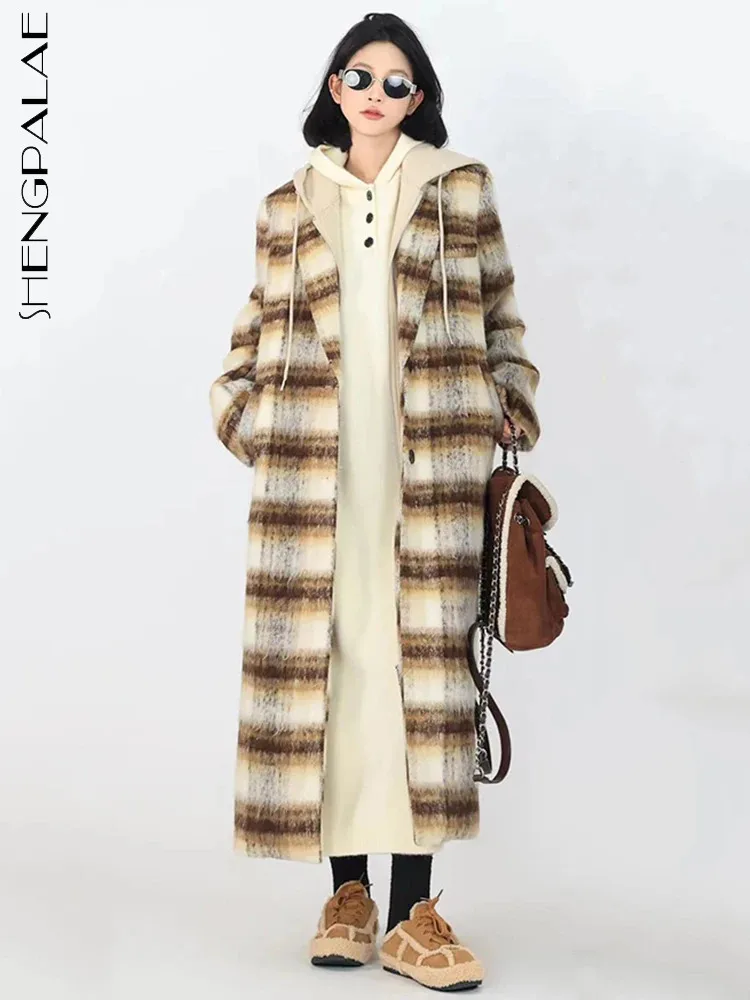 

SHENGPALAE Temperament Notched Collar Woolen Coat For Women Autumn 2024 New Fashion Striped Loose Straight Blends Jacket 5R7788