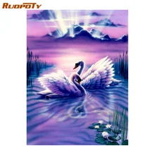 

RUOPOTY Swan DIY Frame Painting By Numbers Kits Animal Modern Coloring By Numbers Drawing On Canvas Adults Crafts Art Gift