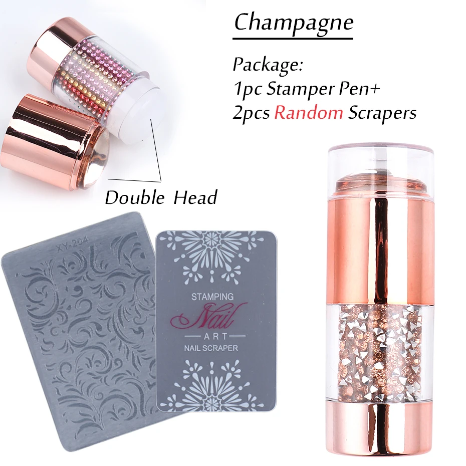 Transparent Silicone Nail Art Stamping Kit with Dual-Sided Stamper and Scraper for French Manicure Design