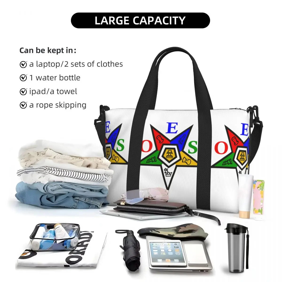 Order Of The Eastern Star OES Groceries Tote Shopping Bags Women Large Capacity Beach Gym Travel Bags