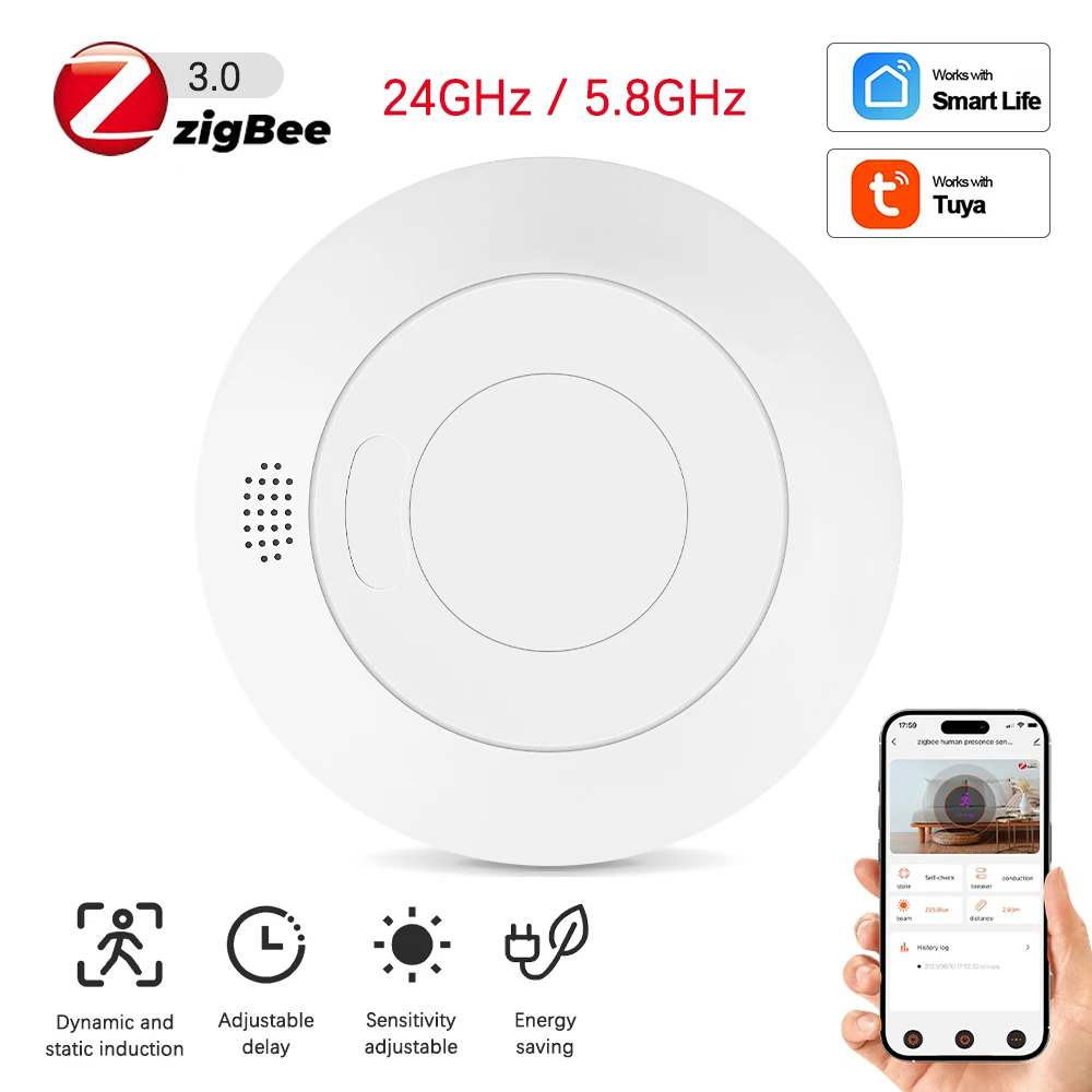

Tuya Zigbee WiFi Smart Human Presence Detector MmWave Pir Motion Sensor Luminance Detection, Built In Relay For Lighting