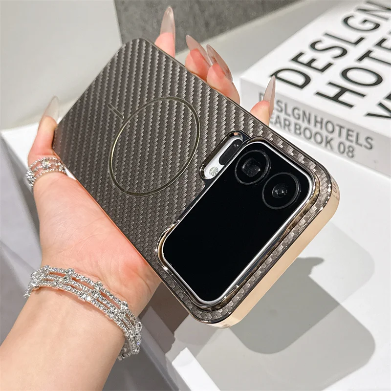 Luxury Plating Carbon Fiber Wireless Charging Magnetic Case Cover