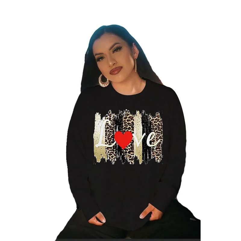 Autumn 2021 Women\'s Printed Long-sleeved Hoodi O-Neck Casual Large Size Loose Sweatshir Ladies Fashion Plus Size Graphics Tops