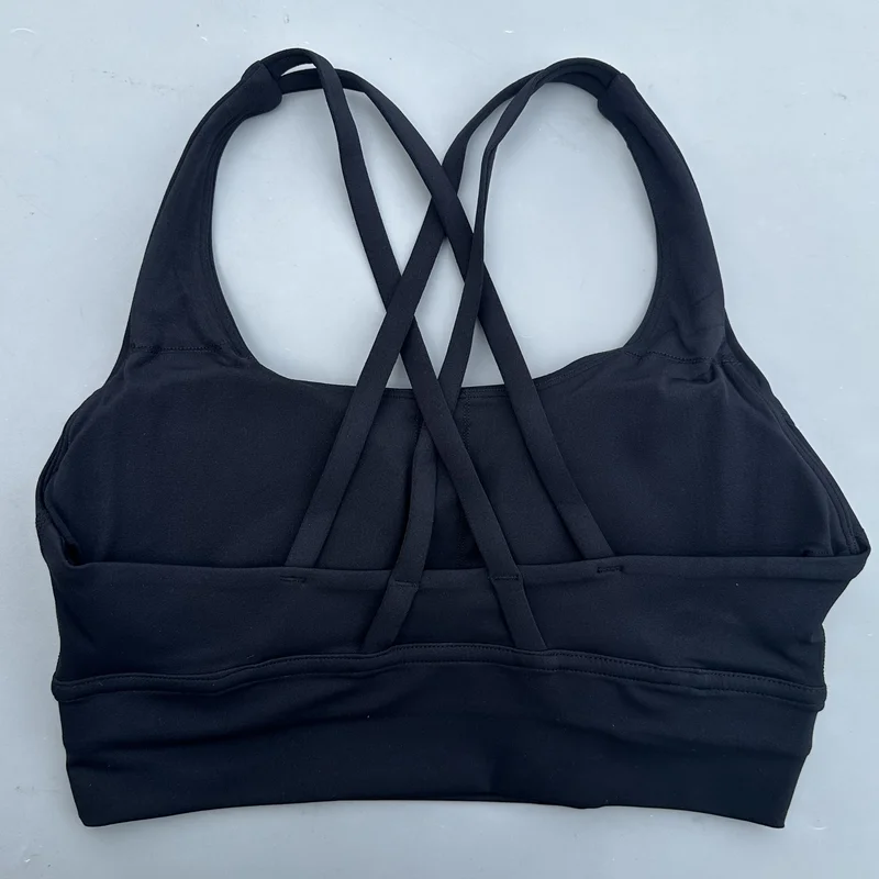 Solid Color Soft Cross Back Women Fitness Bra Tights Yoga Vest High Strength Shockproof Gym Sports Top Push Up With Chest Pad