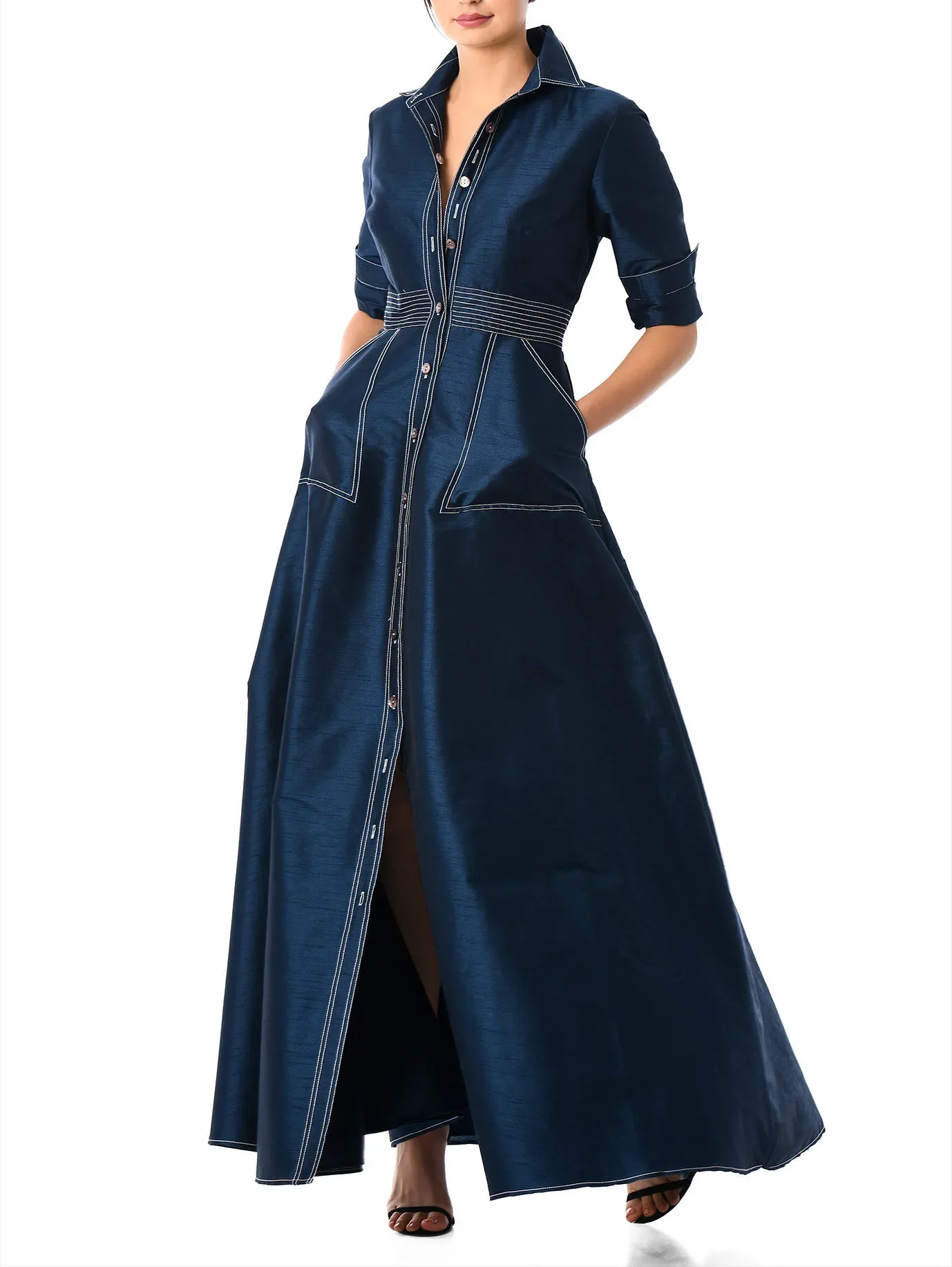 

Модное платье-рубашка с длинным рукавом, шикарное платье макси с отложным воротником на пуговицах и карманами, женская одежда на весну и осень 2024, уличная одежда