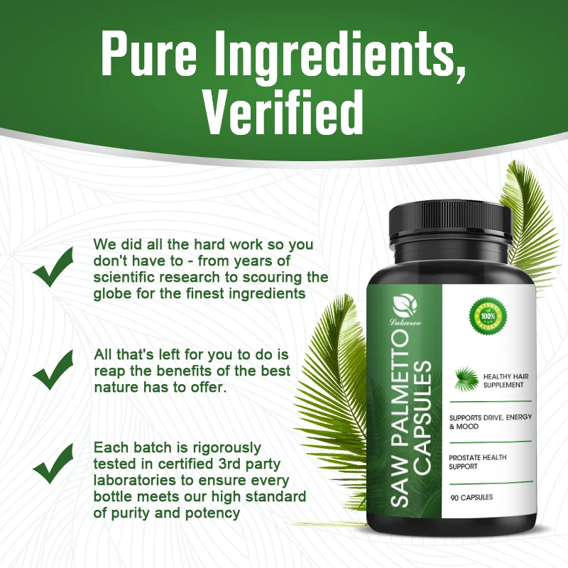 Saw Palmetto Capsules for Men Hair Growth Prostate Urination Support