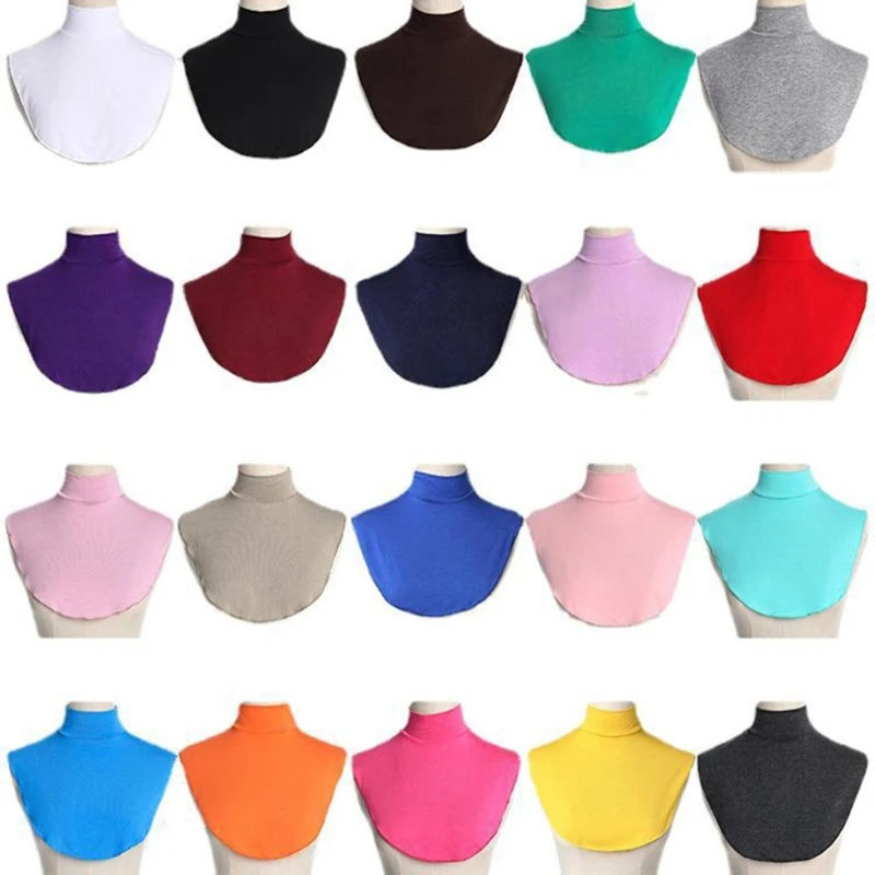 

Women Muslim Turtleneck Fake Collar Hijab Extensions Solid Neck Cover Half Tops