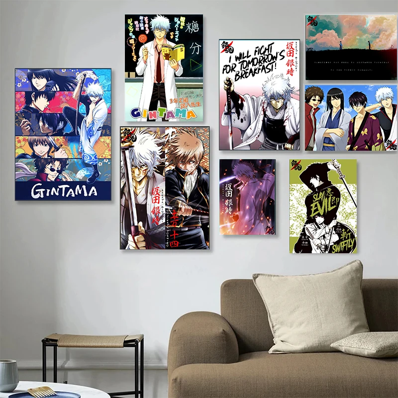 Japanese Anime Poster Vintage Gintama Classic Canvas Painting Printed Wall Paper Stickers Home Living Room Decor Cuadros