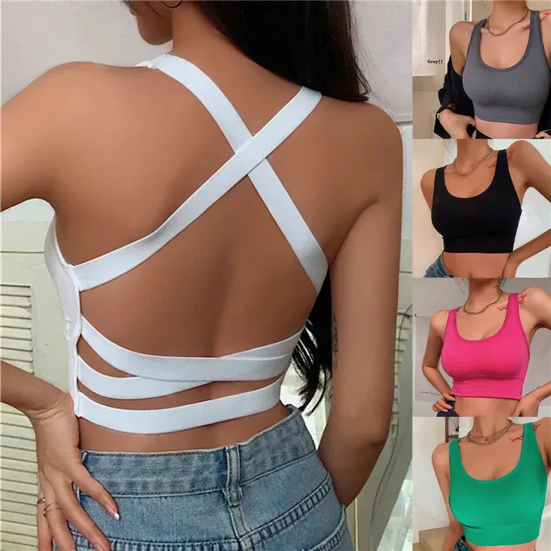 

Sexy Women Vest Crop Top Sleeveless Vests Beach Women Sports Vest Tops Camisole Party Backless Suspenders Straps Underdress