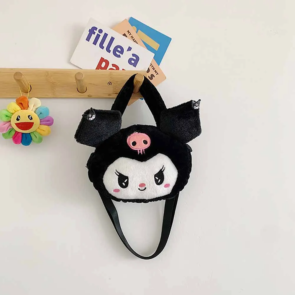 Kawaii Sanrio Plush Messenger Bag Kuromi Melody Plush Shoulder Bags Soft Stuffed Dolls Keys Coin Purse Kids Girl Christmas Gift sanrios kawaii plush cartoon kuromi girl shoulder bag anime plushie messenger bag keys coin purse handbag girl doll toy gift