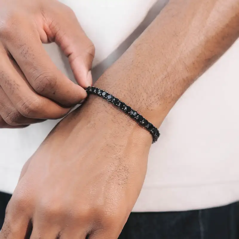 アクセサリー Triple Cut Tennis Chain Bracelet Cubic Zirconia Tennis Chain Bracelet, colar banhado a ouro preto