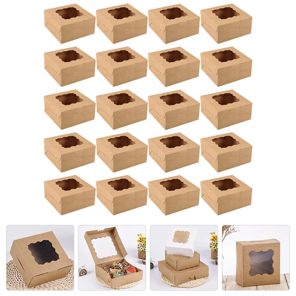 

20 Pcs Window Bread Box Cake Container Disposable Boxes Bento Food Kraft Paper Cupcake